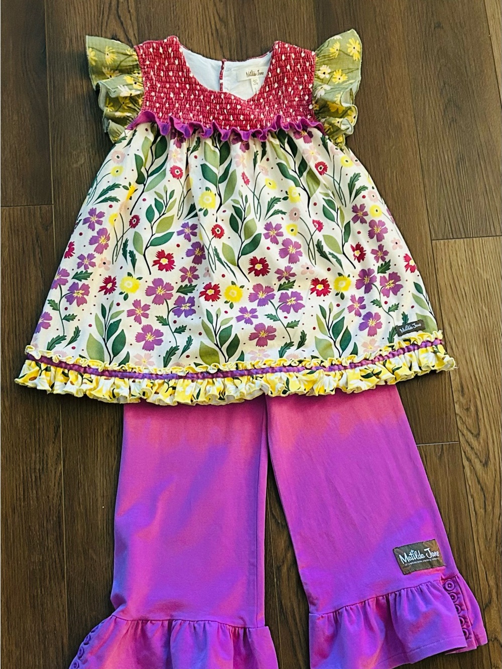 Matilda Jane Pink & Floral Smocked Tunic with Fuchsia Pants